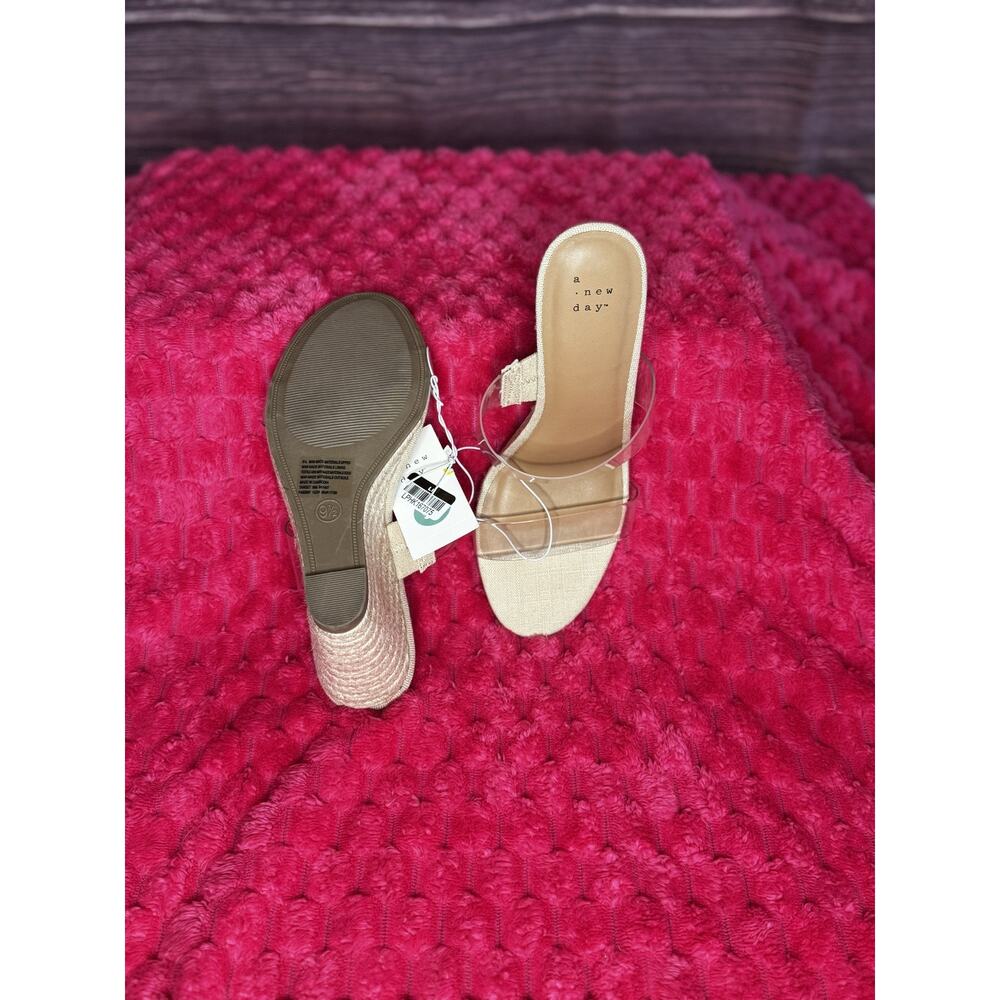 A New Day Size 9 Ansel Espadrille Clear Strap Wedge Heel Sandals w/ Memory Foam - Picture 6 of 6